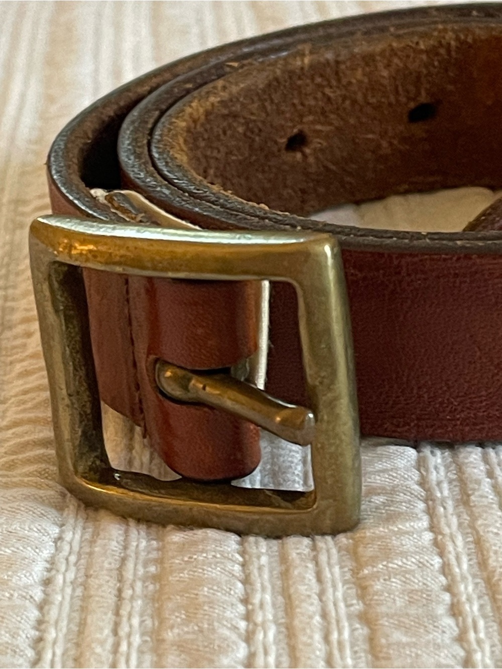 Abercrombie & Fitch Brown Leather Belt Brass Buckle Heritage Casual 35” USA
